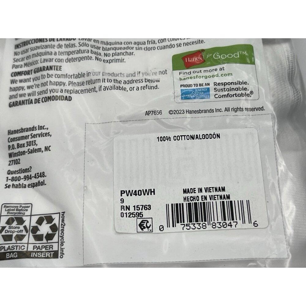 Hanes Women's Breathable Cotton Tagless Briefs Womens Size 2XL 9 White Underwear - Picture 5 of 5